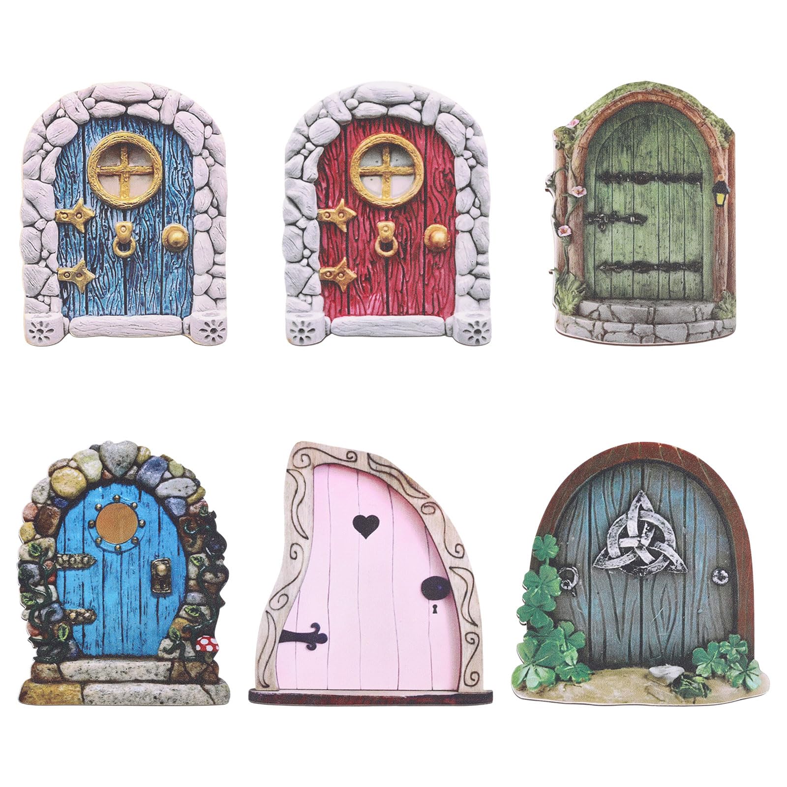 FREEBLOSS 6pcs Wooden Mini Fairy Garden Doors Fairy Garden Decor Tree House Accessories Miniature Door for Tree Outdoor Decor Accessories, 7~10cm/2.76~3.94inch