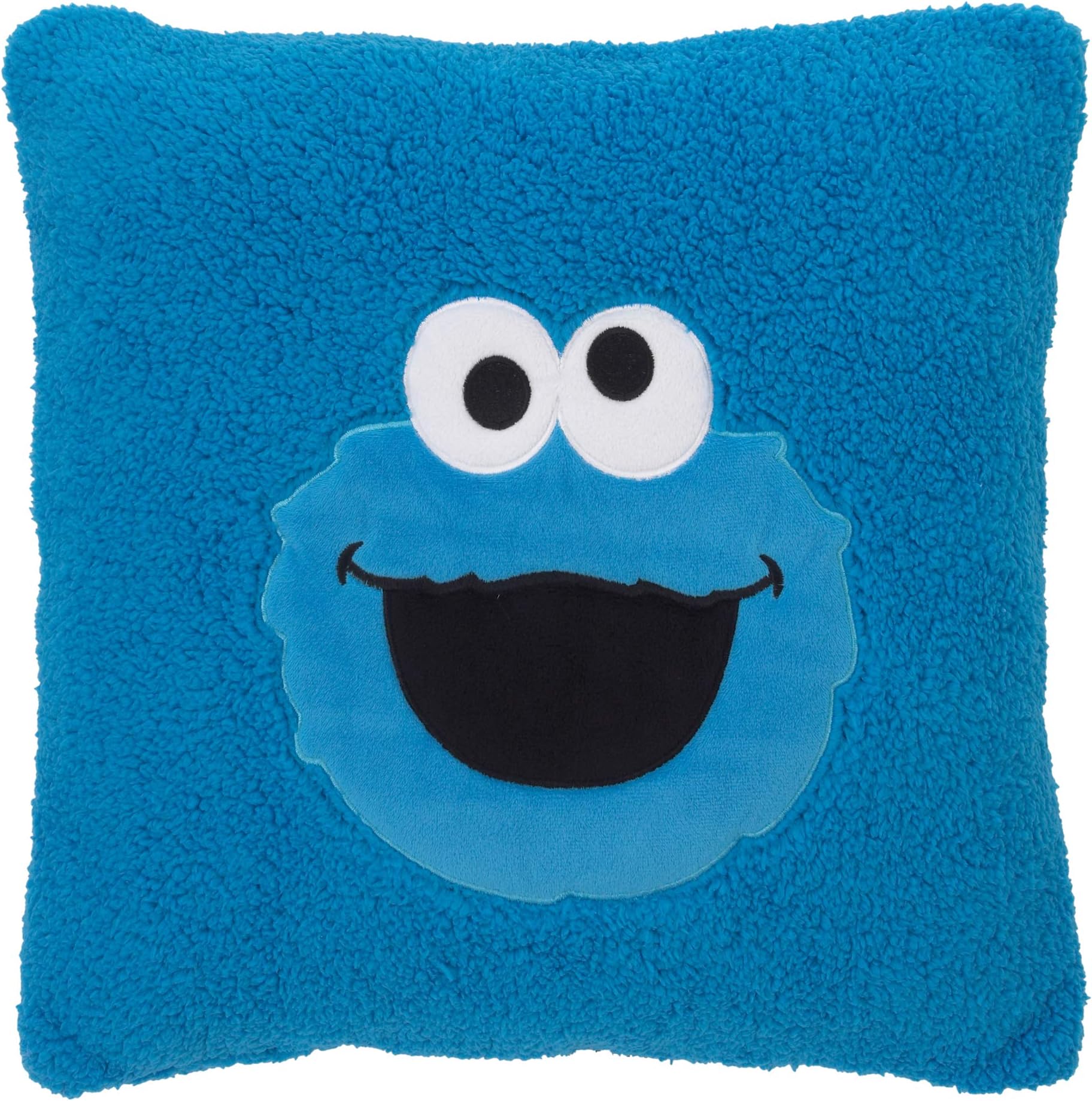 Sesame Street Cookie Monster Blue Super Soft Sherpa Toddler Pillow with Applique, Blue/White/Black