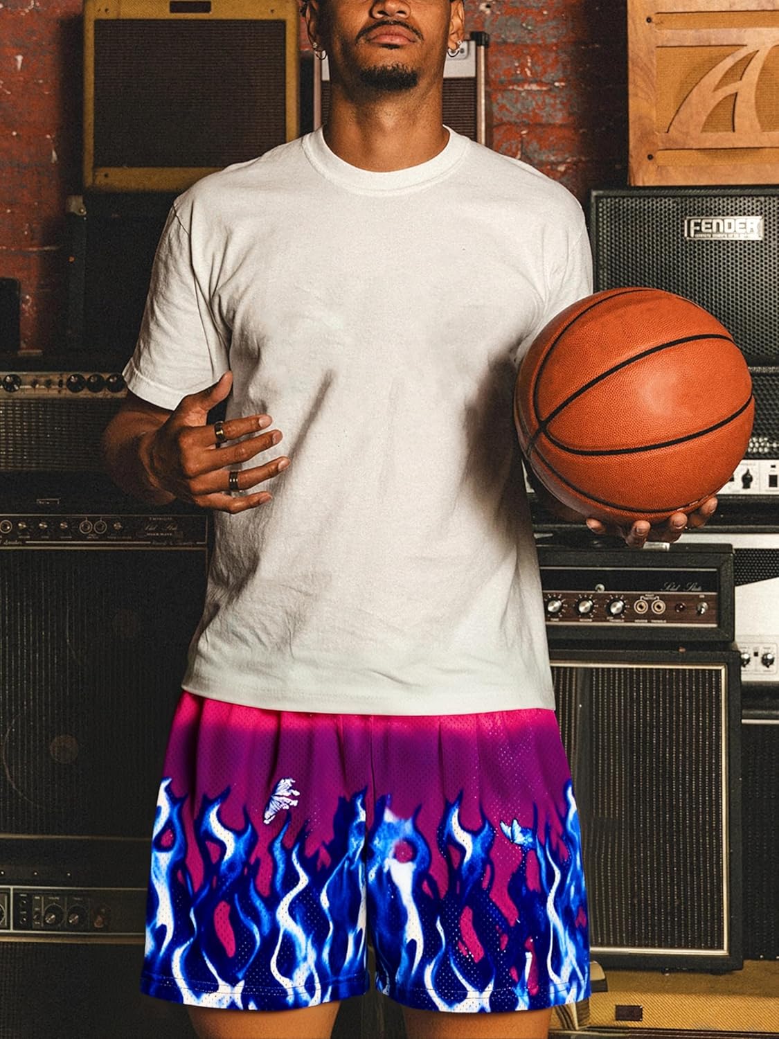 DIOTSR Mens Flame Graphic Basketball Shorts Cool Retro Running Athletic Shorts Drawstring Waist Casual Track Shorts