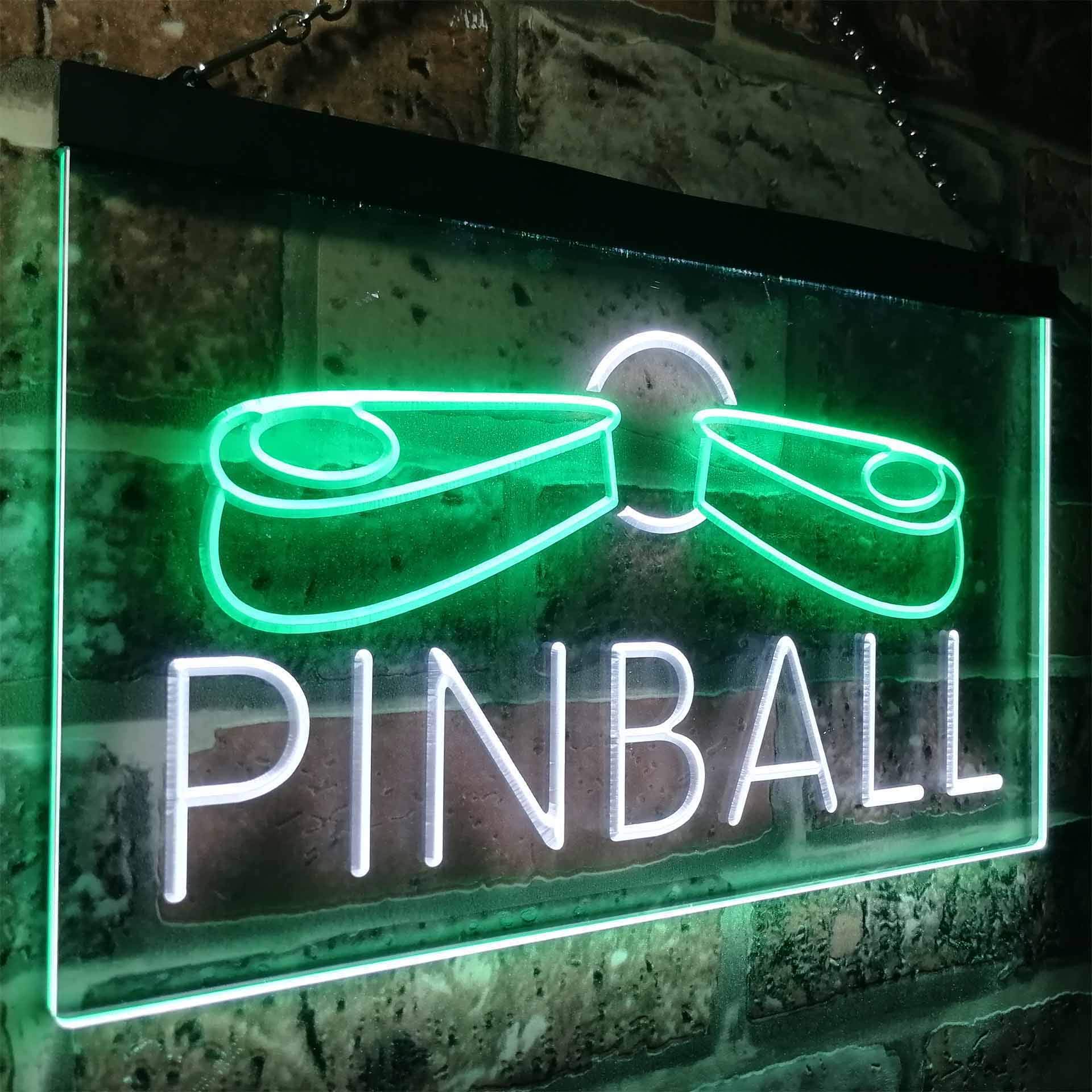 Pinball Machine Game Room Illuminated Dual Color LED Enseigne Lumineuse Neon Sign Blanc et vert 600 x 400mm st6s64-i0797-wg