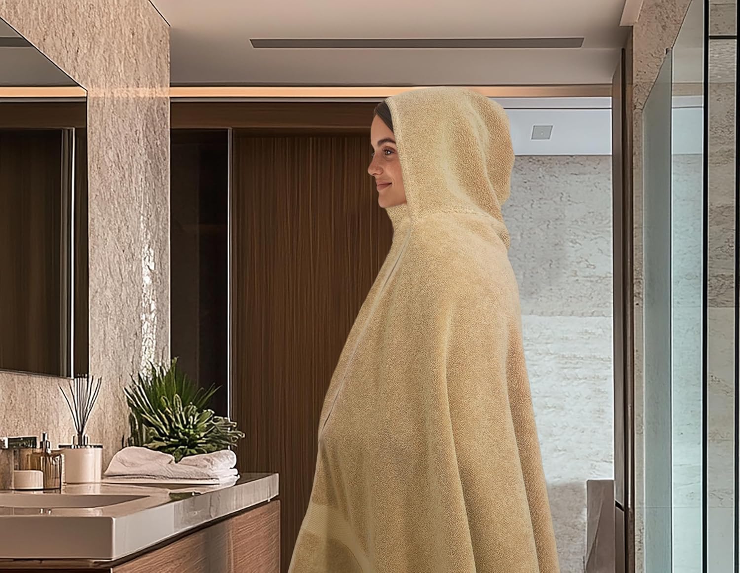 COTTON CRAFT Hooded Hotel Towel – Oversized Extra Large 40 x 80 - Heavyweight 700 GSM Towel with Hood for Adults - 100% Cotton Ringspun Terry Pool Beach Bath Sheet Wrap - Soft Plush Absorbent – Linen - Image 4