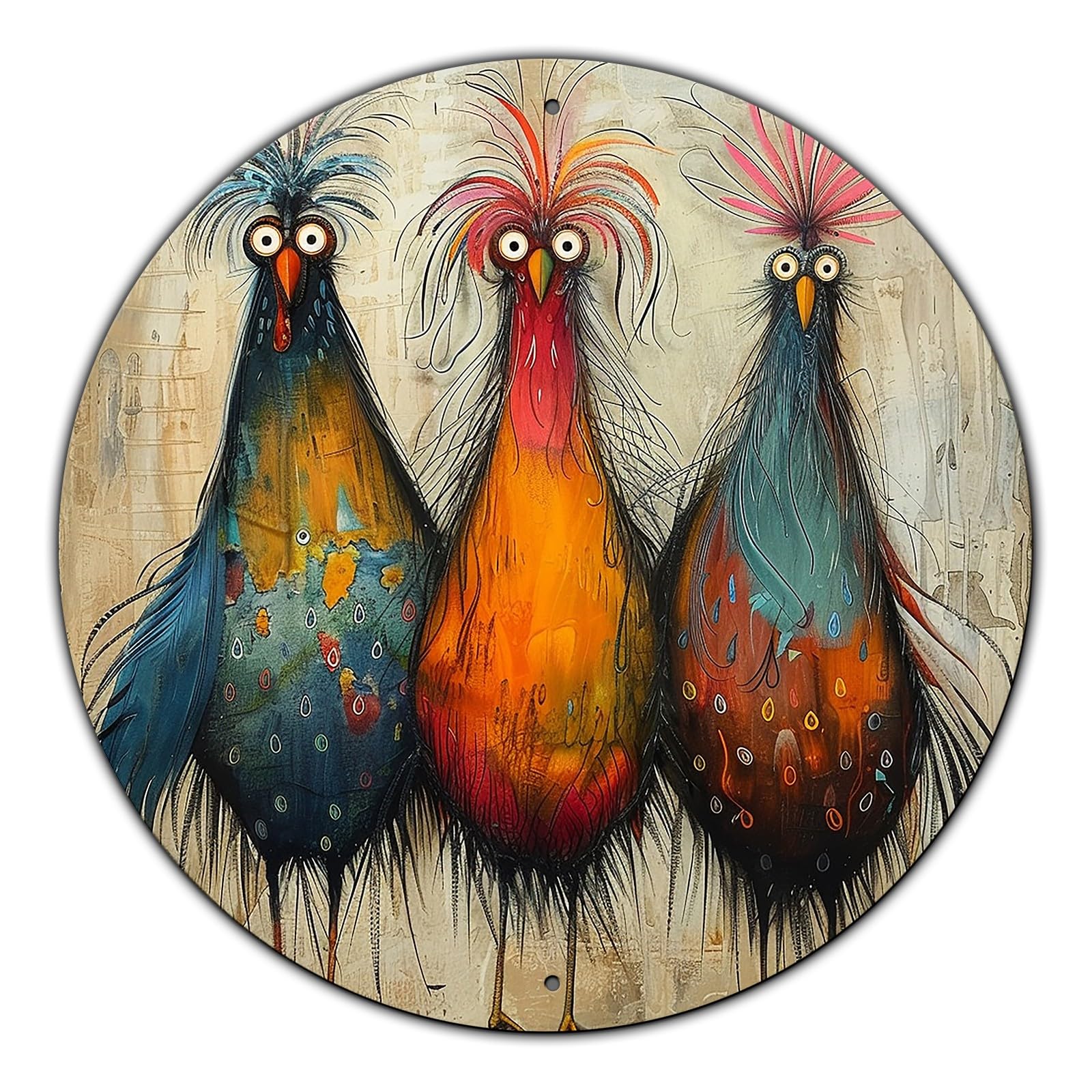 KLHSOF Chicken Metal Sign Vintage Tin Sign Round Sign Aluminum Sign for Farmhouse Kitchen Outdoor Outside Home Backyard Wall Decor 8 Inch