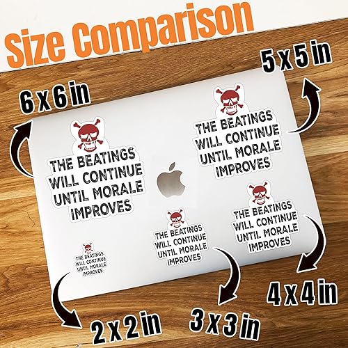 Miniatura 5 de Calcomanías divertidas de calavera con texto en inglés "The Beatings Will Continuue Until Morale Improves", regalos divertidos de vinilo impermeable
