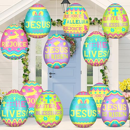 Miniatura 8 de Jetec 12 piezas de 12 pulgadas decoraciones inflables de huevos de Pascua globos inflables colgantes de Pascua decoración PVC grandes huevos