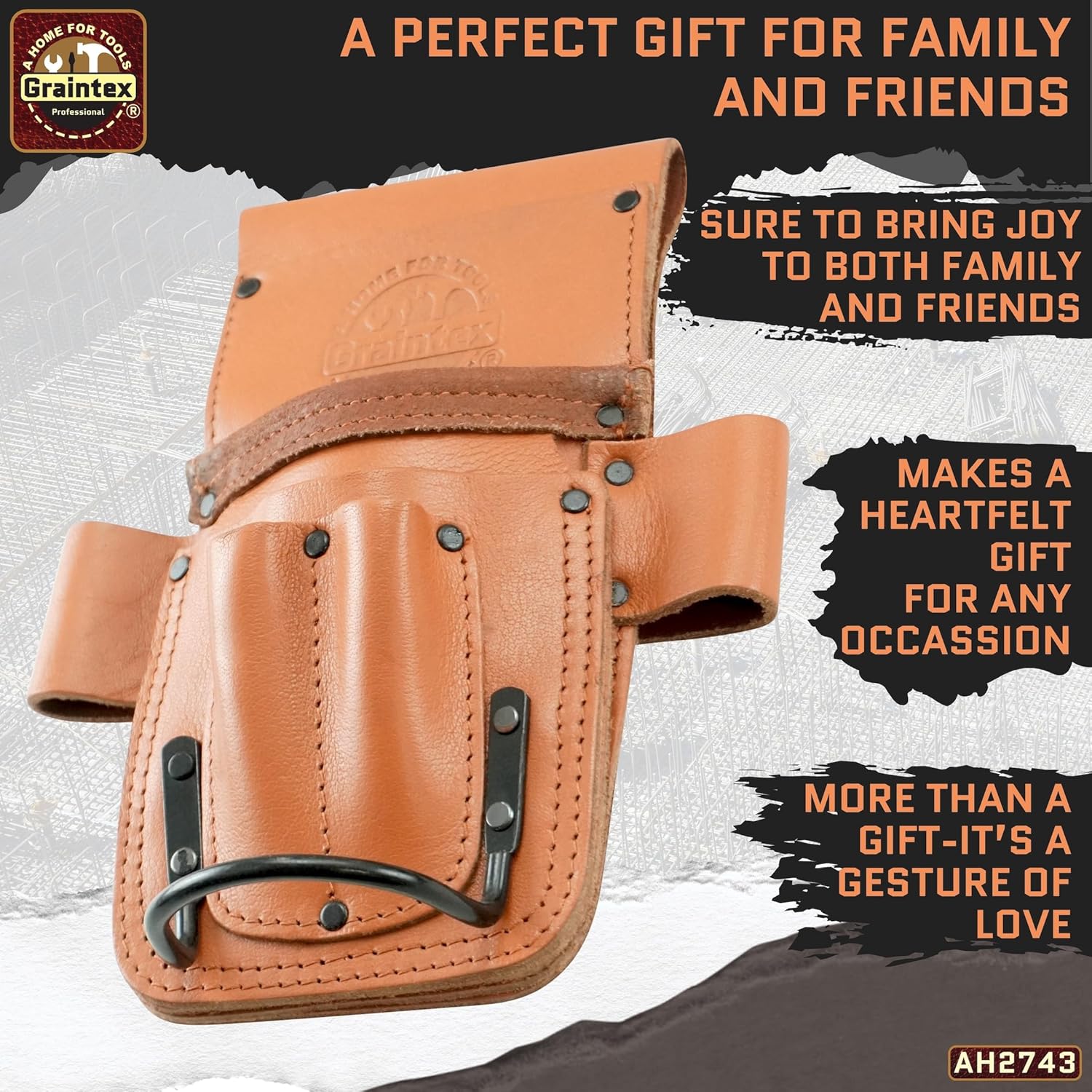 Graintex Ambassador Series 5 Pocket Multi Tool Holder, Top Grain Leather, Small Leather Pouch, Hammer Holder, Multipurpose Tool Belts for Men and Women, Ideal for Carpenters, Framers, Contractors