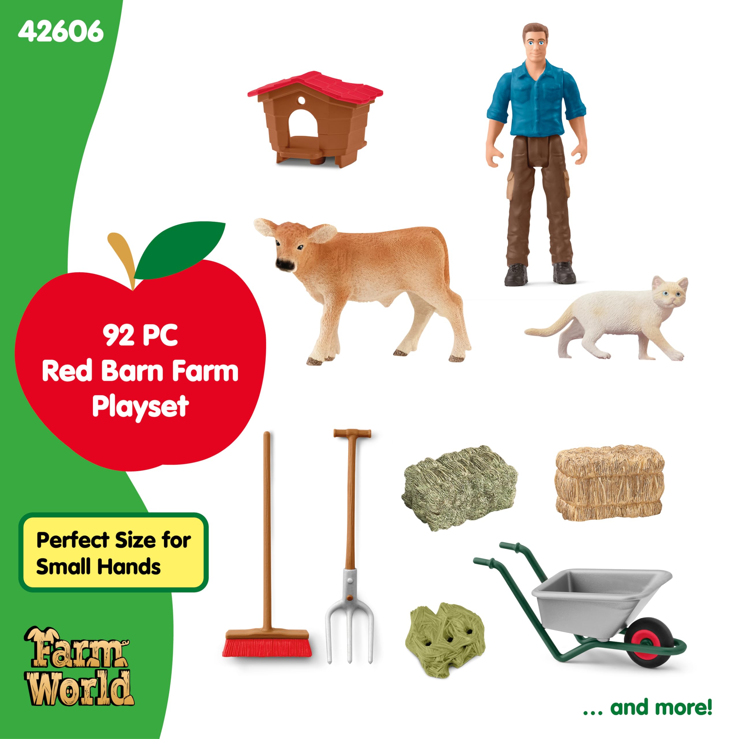schleich FARM WORLD | Duża czerwona farma z domem wiejskim 42606 | Zestaw z domem, rolnikiem, krową, świnią, kotem, myszą i akcesoriami | realistyczna zabawka farma dla dzieci od 3 lat | 92 elementy