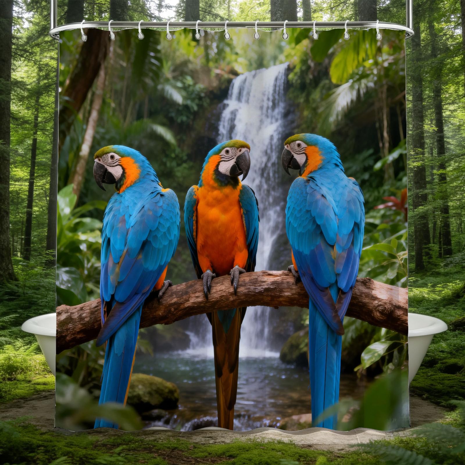 Hongduo White 3D Macaw Shower Curtain For Stalls Bathtubs Natural Theme Bathroom Decor Shower Curtain Set Polyester Fabric Waterproof 120X180cm/48X71 Inch With Hooks