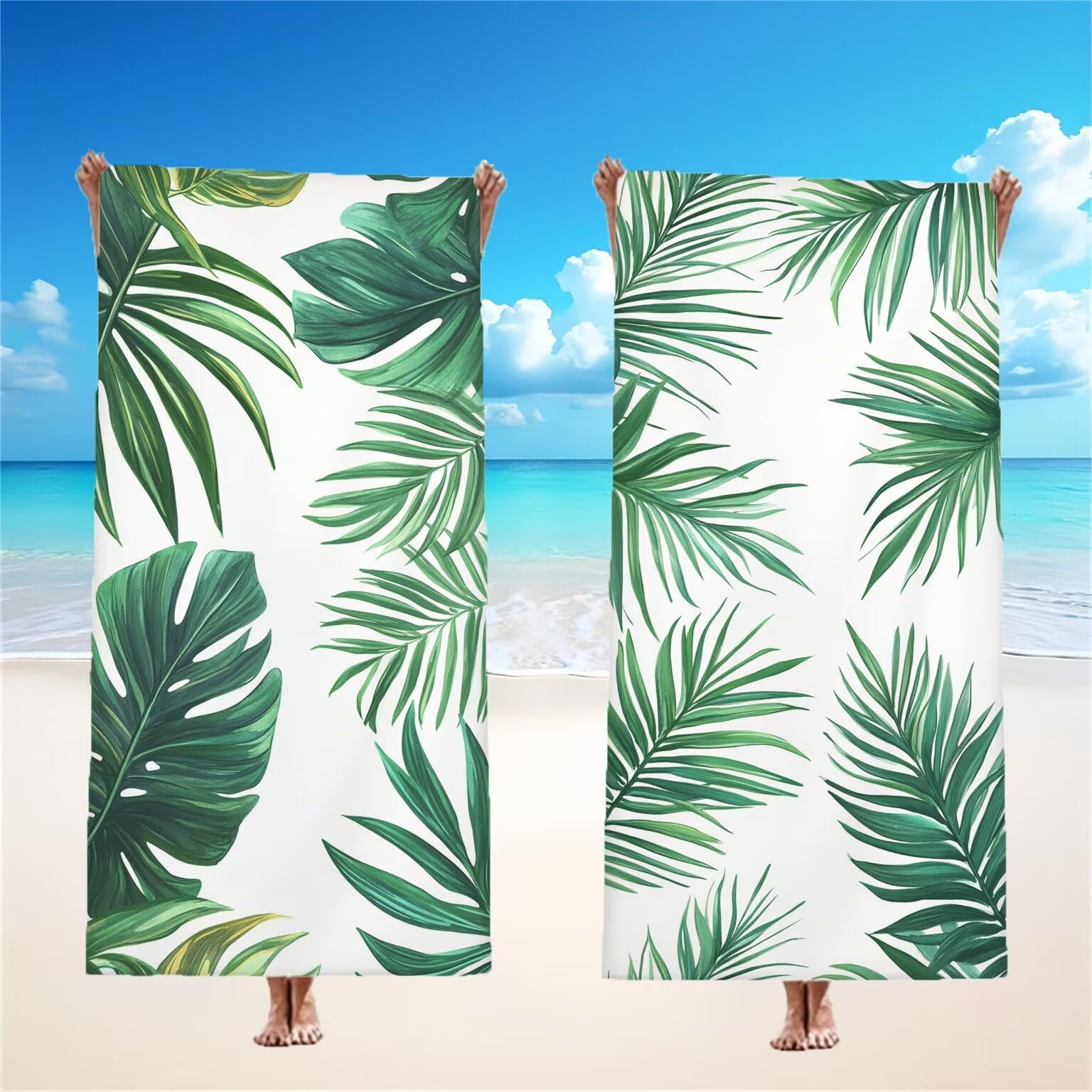 Ręcznik plażowy dla dorosłych, ręcznik z mikrofibry, liść, zielone ręczniki kąpielowe, 220 x 100 cm, duży, unikalny zatrzask, chłonny, supermiękki, szybkoschnący, odporny na piasek, lekki, do pływania