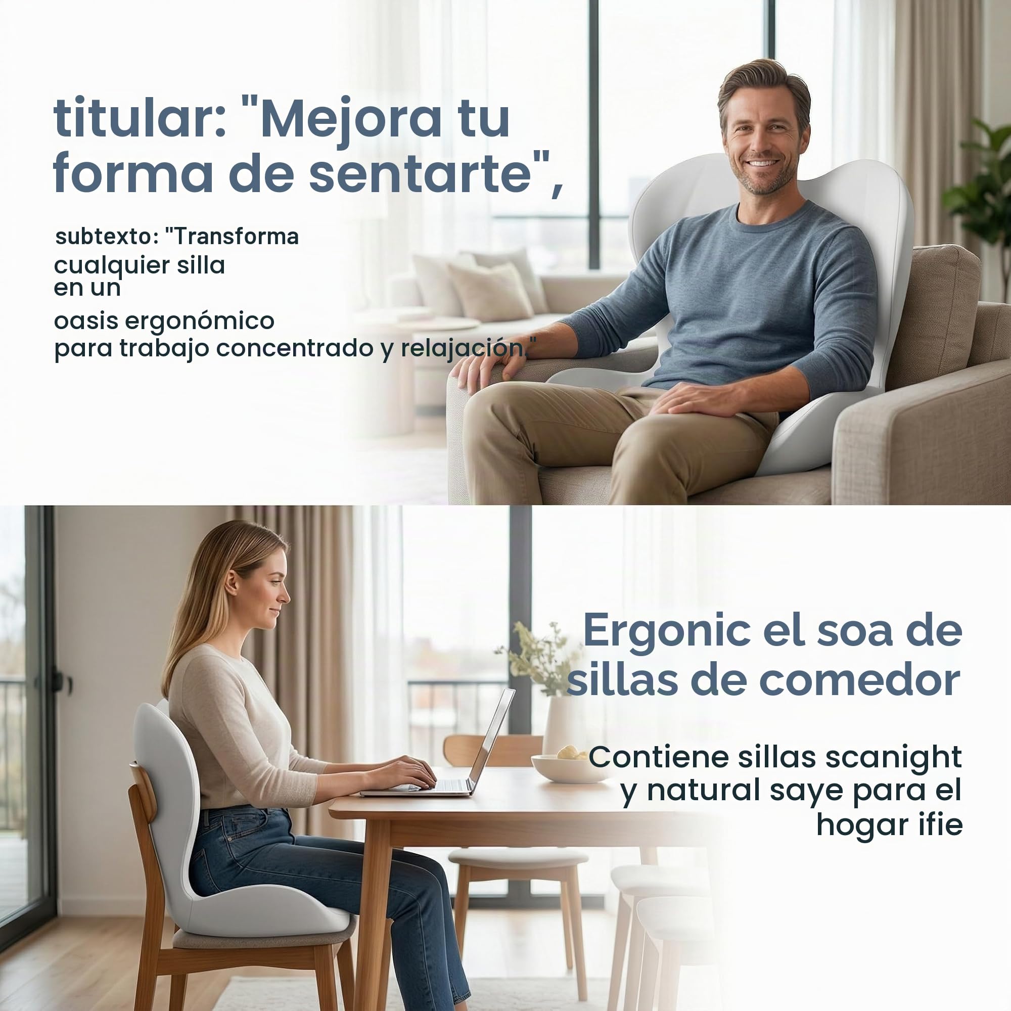 Cojín Lumbar y Asiento con Espuma de Memoria, Cojín para Coxis y Espalda | Soporte Ergonomico para Silla Oficina y Coche, Funda Transpirable Antideslizante