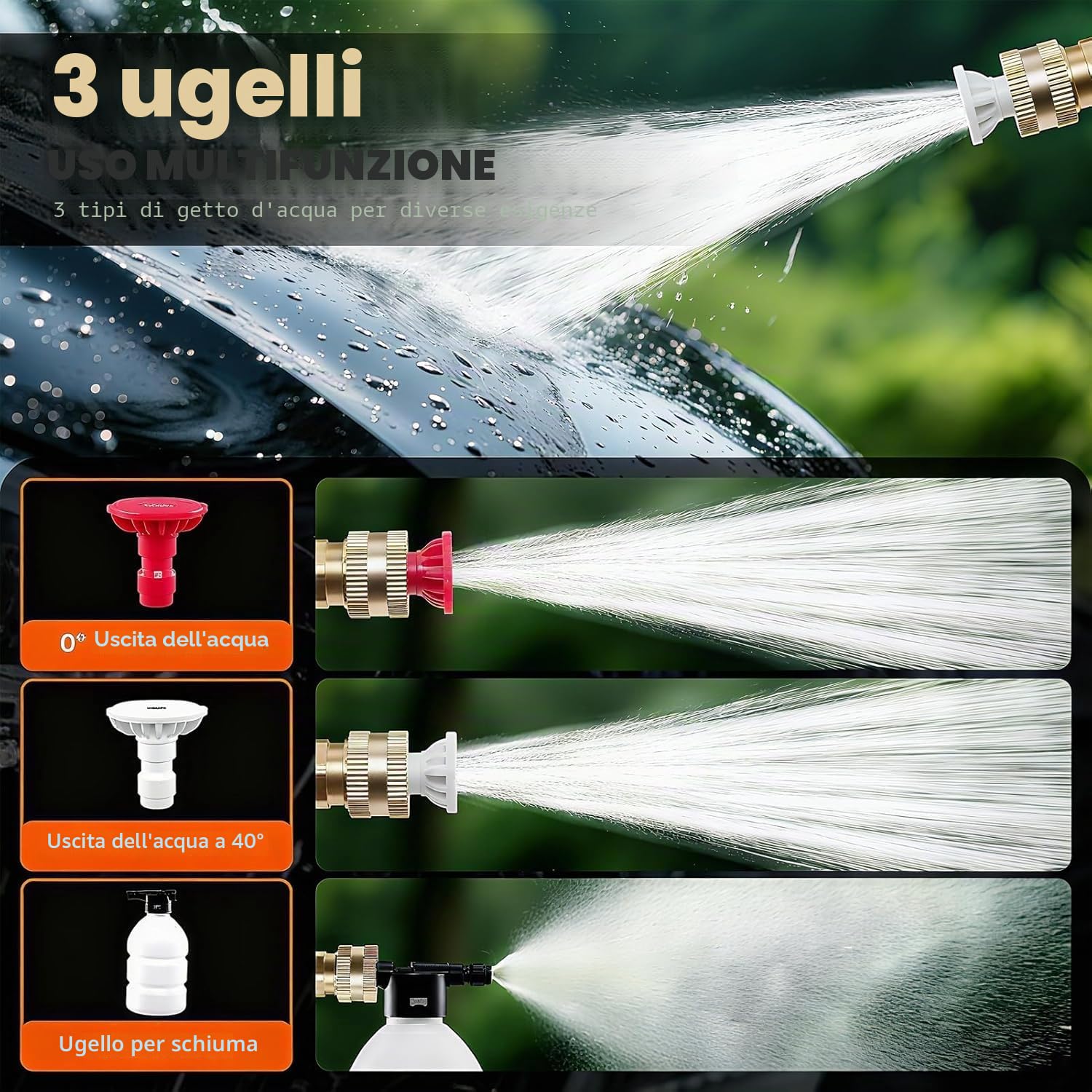 Idropulitrice a batteria, Max60bar, pistola ad acqua mobile ad alta pressione con attacco per rubinetto e 2 batterie da 2000 mAh, idropulitrice senza fili con spruzzatore per schiuma, secchio con 2