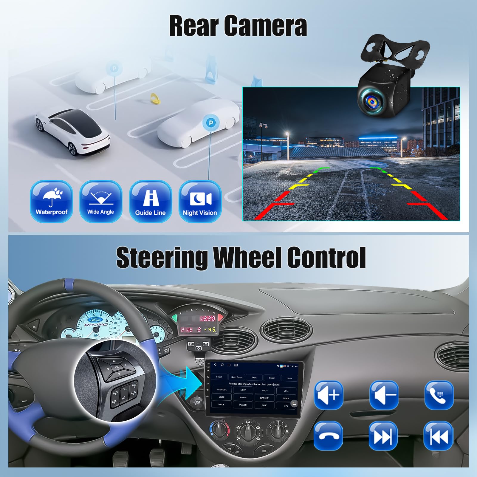 OiLiehu 4+64GB Android 13 2 DIN Carplay Android Auto Autoradio para Ford Focus MK1 C170 1998-2005 Pantalla Radio Coche 9 Pulgadas Mirror Link Bluetooth FM/RDS GPS WiFi SWC EQ Camara Marcha Atras