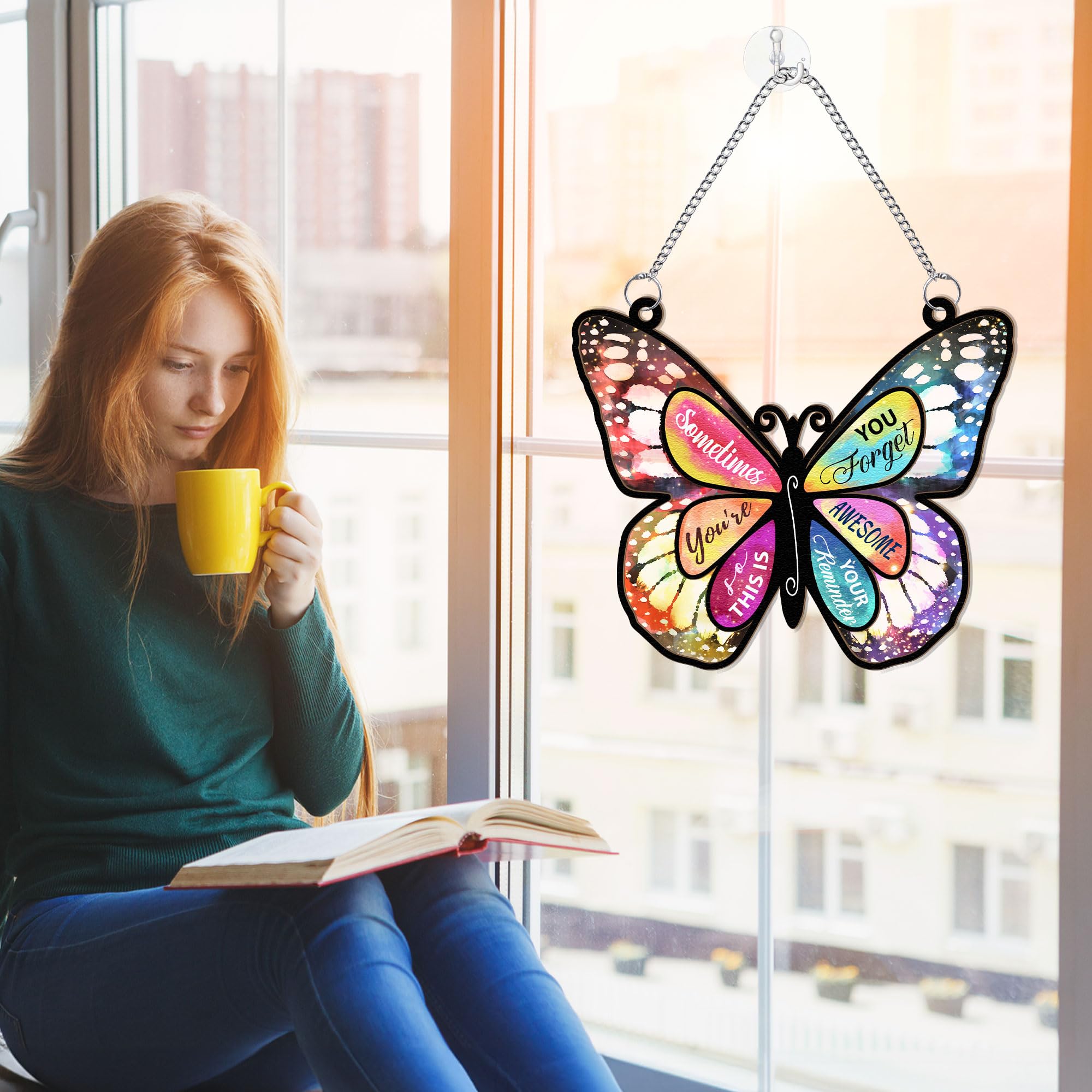 Macorner Acrylic Window Hanging Suncatcher Butterfly Window, Birthay Gifts for Women, Sometimes You Forget Your Awesome Thank You Gifts for Her, for Mom, Grandma, Wife, Friend