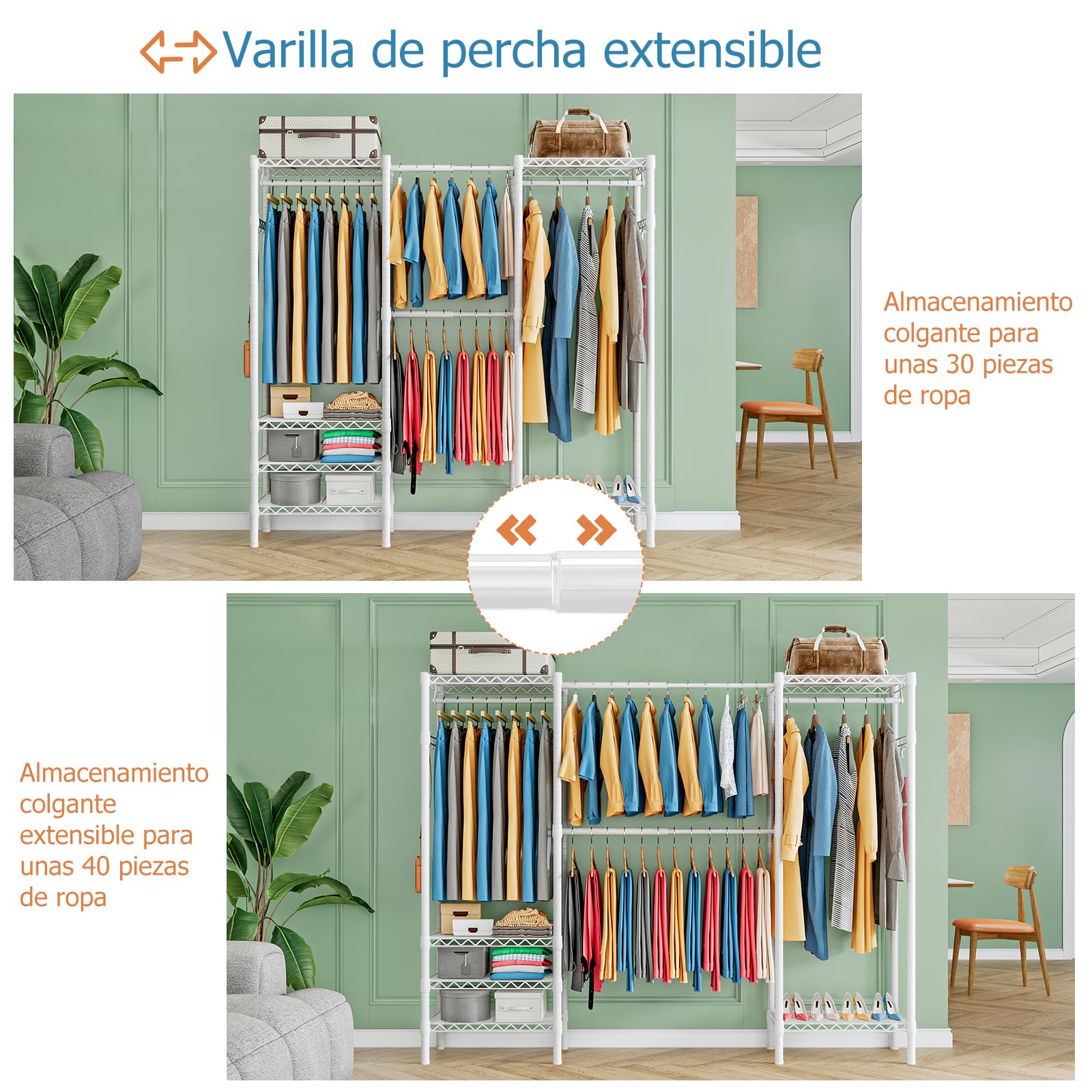 Burro ropa retráctil: perchero de metal ajustable de 6 niveles con 4 varillas para colgar - Fácil de montar para un estilo sin esfuerzo(Blanco)