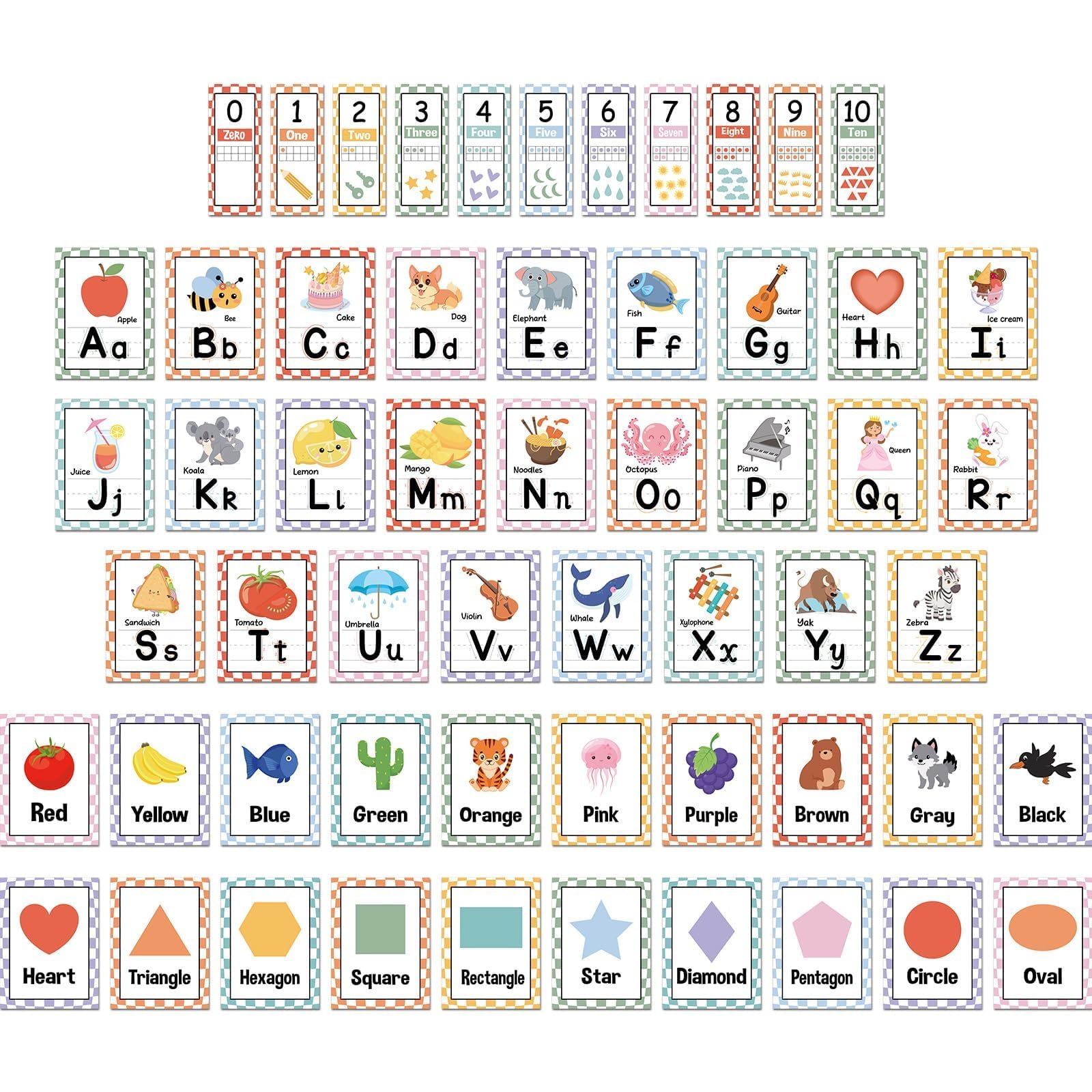 Lot de 57 lettres de l'alphabet pour salle de classe - Lettres de l'alphabet ABC - Couleurs - Cartes murales - Décoration pour la rentrée scolaire (rétro)