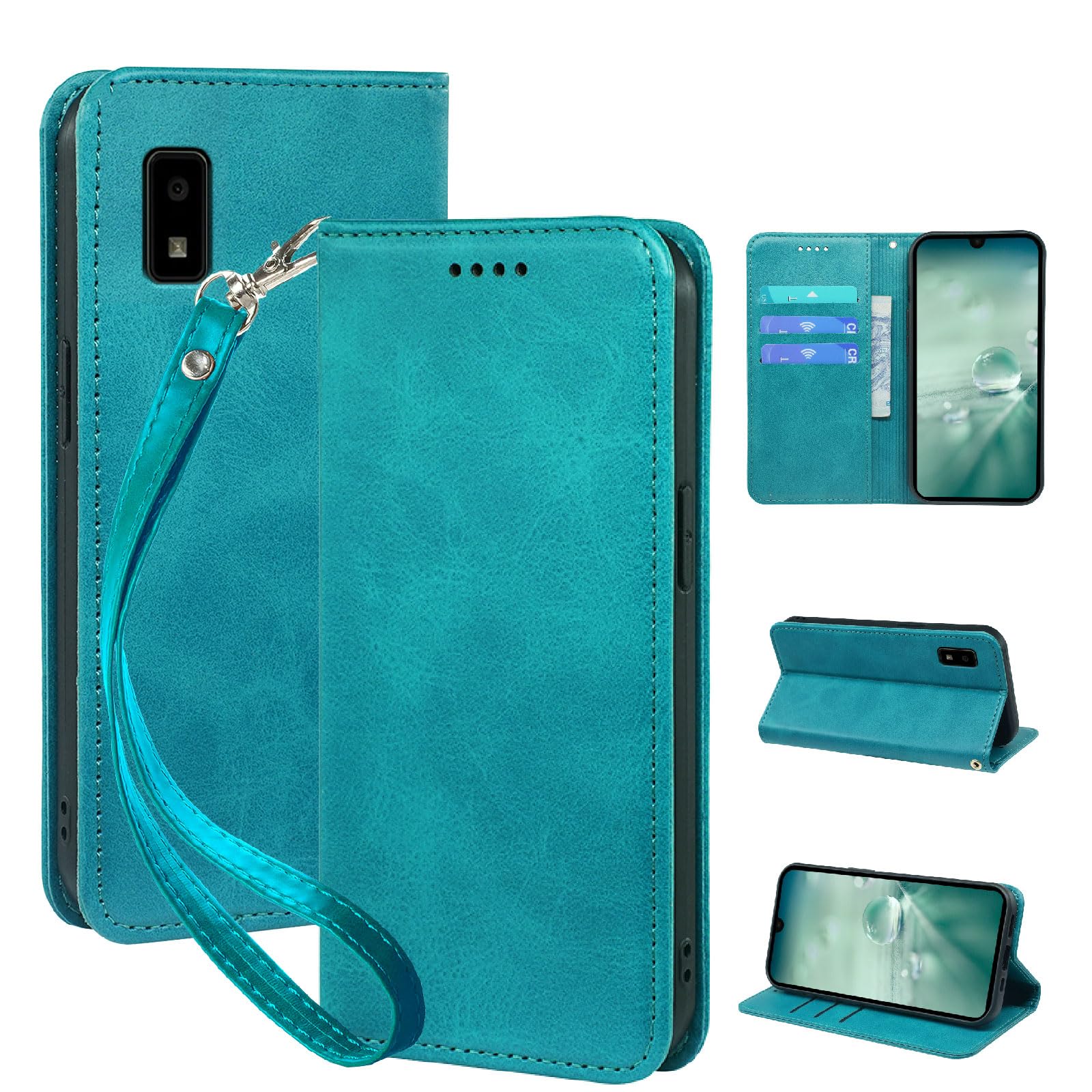 seninhi 対応 AQUOS wish wish2 用の ケース 手帳型 ウィッシュ shg06 [ SH-M20 / A104SH / SH-51C ] スマホケース 職人仕様 手縫い革ケース スタンド機能付き 財布型 360度保護 耐衝撃 カード収納 レザー 多機能 ベルトループ付き‌ おしゃれ 携帯カバー グリーン XNWWISHPG