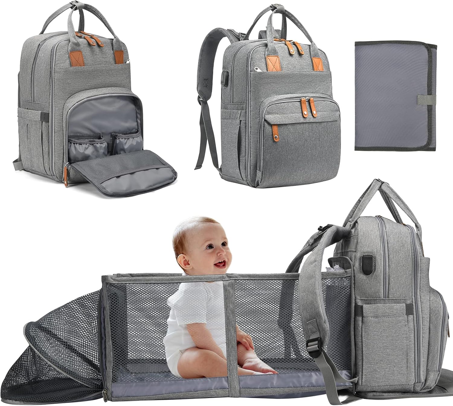 Diaper Bag Backpack with Changing Station 【30IN Extended