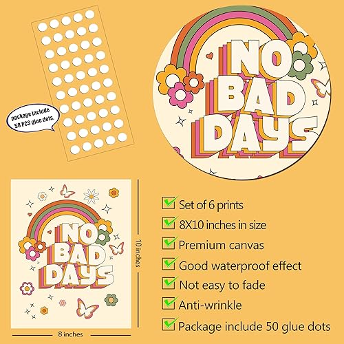 Miniatura 2 de Juego de 6 impresiones de arte hippie para pared, estilo vintage, lienzo de flores hippie de los años 60 y 70, pósteres retro, abstracto,