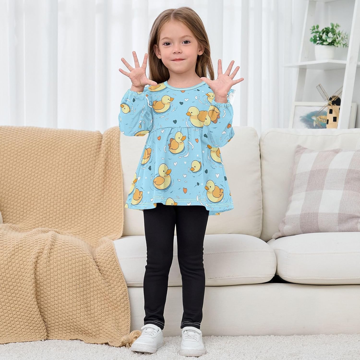 visesunny Toddler Clothes for Girls Duck Swimming Love Long Sleeve Fall Shirts Cotton Top with Ruffle Collar