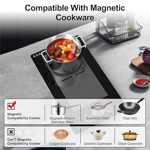 Miniatura 5 de VBGK Placa de cocción de doble inducción, 12 pulgadas, 3000 W, estufa de inducción de 110 V, placa caliente de 2 quemadores con control giratorio y