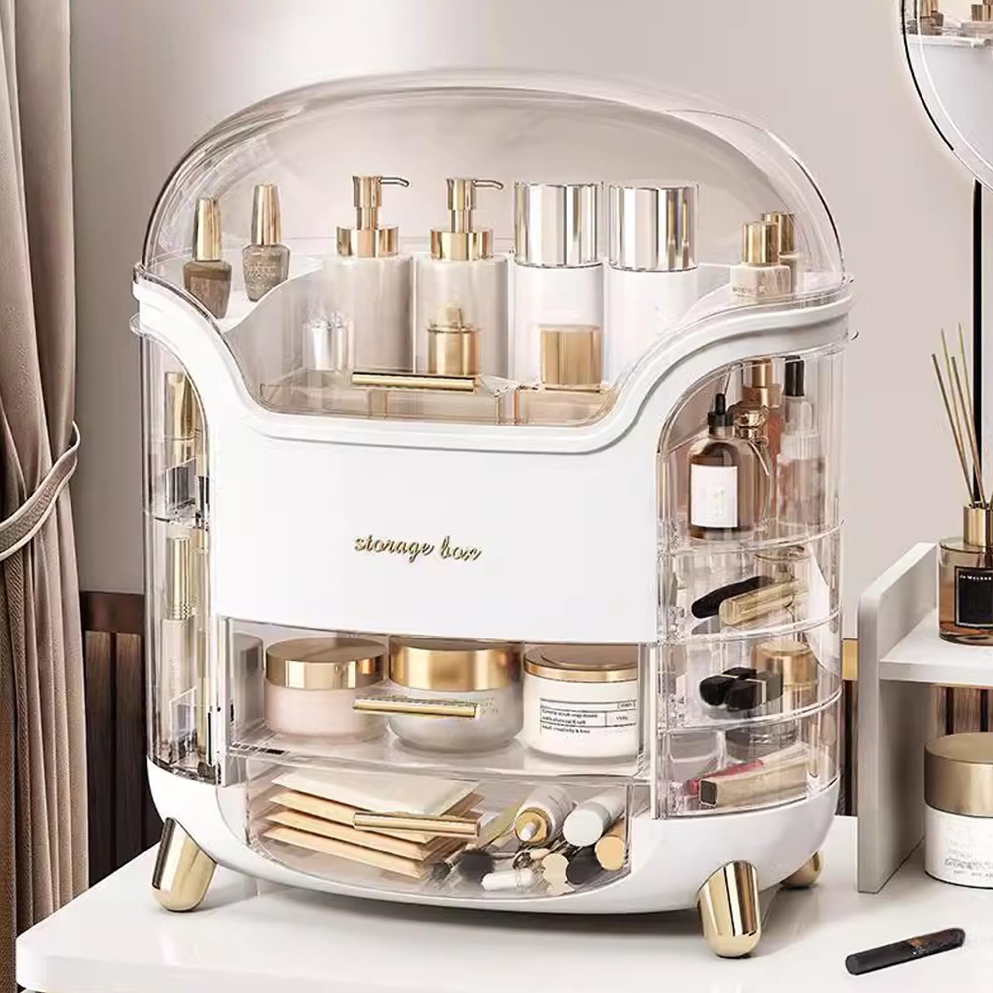Rangement Maquillage Organisateur Multifonctionnel Boite pour Skincare et Bijoux Stockage Cosmétique pour Salle de Bain Makeup Organiser avec Tiroir Grande Capacité Etanche Présentoir Cosmétique