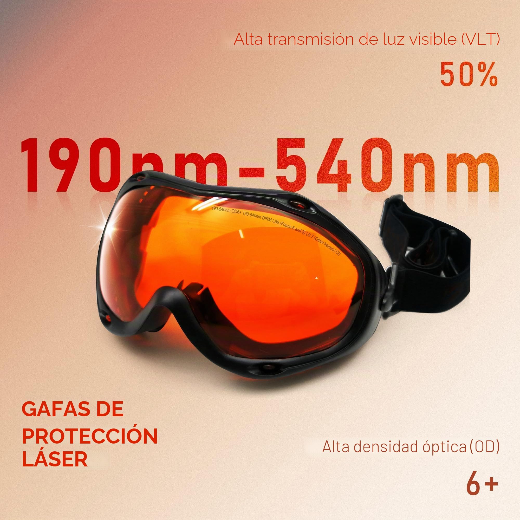 MCWlaser 190-540nm Gafas de Protección Seguridad Láser OD7+ Laser Safety Goggle Glasses Para UV light Violet Blue Green Laser 405nm 445nm 450nm 473nm 532nm Tipo de absorción EP-3