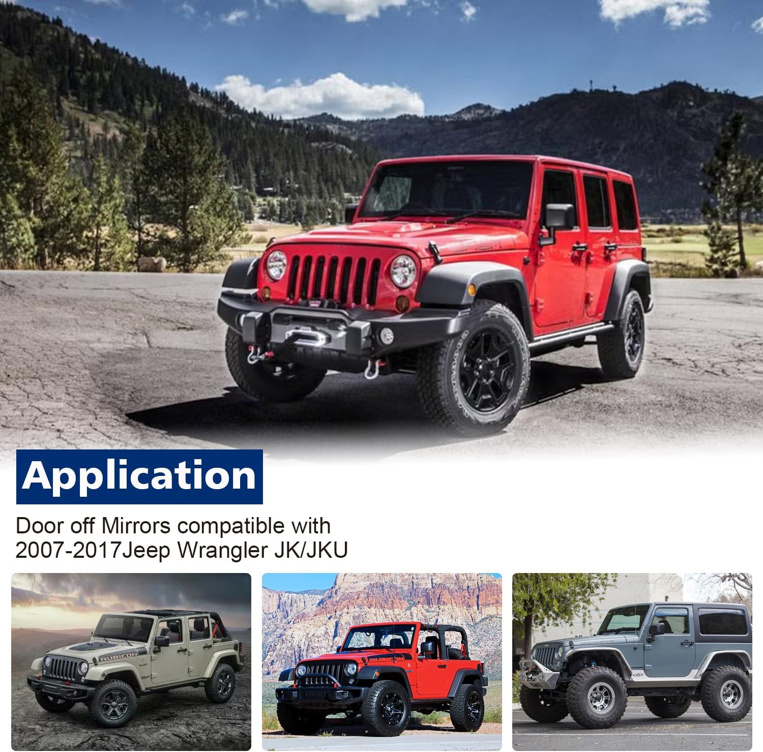 SUNPIE Doors off Mirrors for Jeep Wrangler JK 2007-2018 - Doorless Side View Mirror for Passenger & Driver Side when Door Take off, Suitable for No Door
