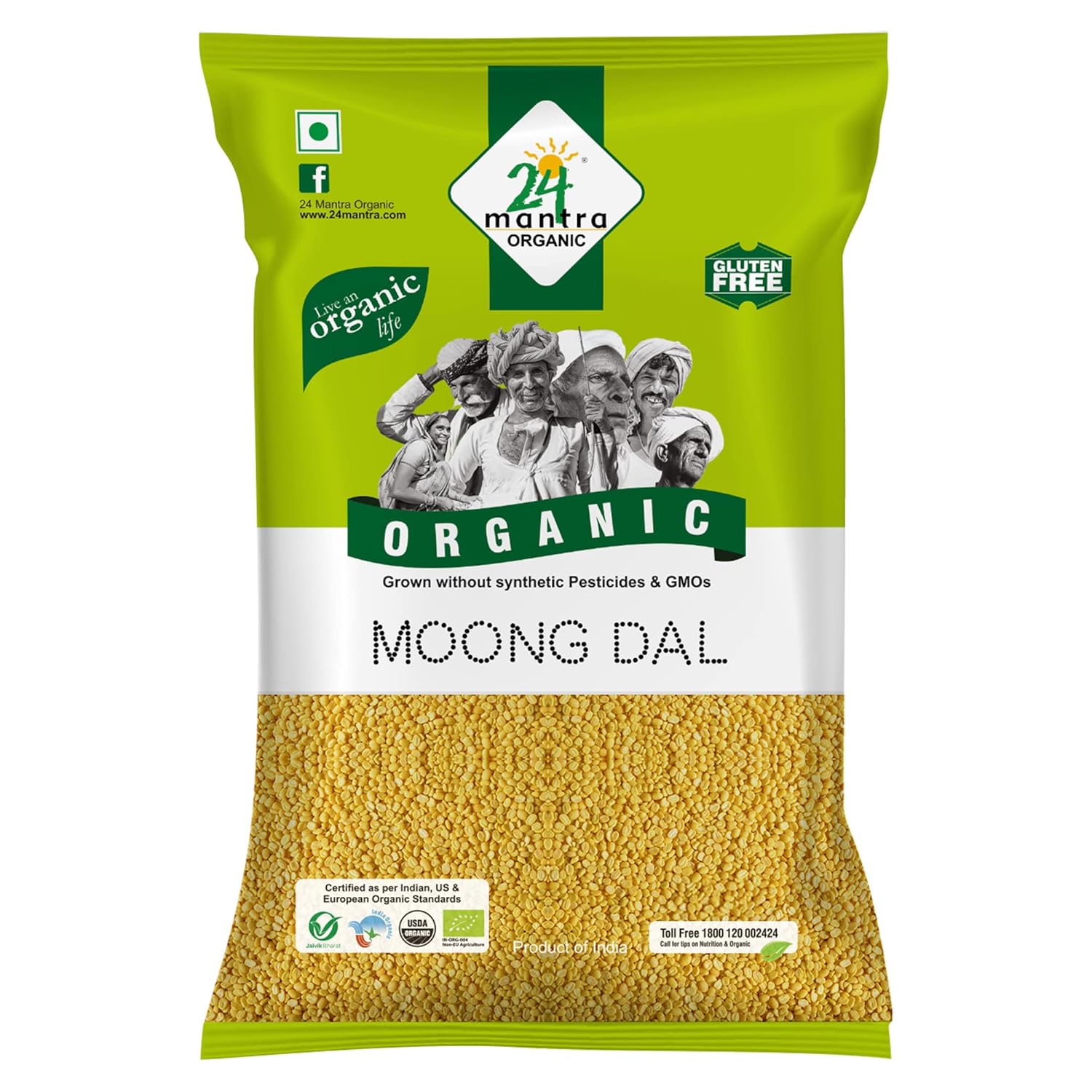 24 Mantra Organic Unpolished Moong Dal/Moong Dal Yellow/Pesarupappu - 100% Organic (2 Kg (Pack Of 1))