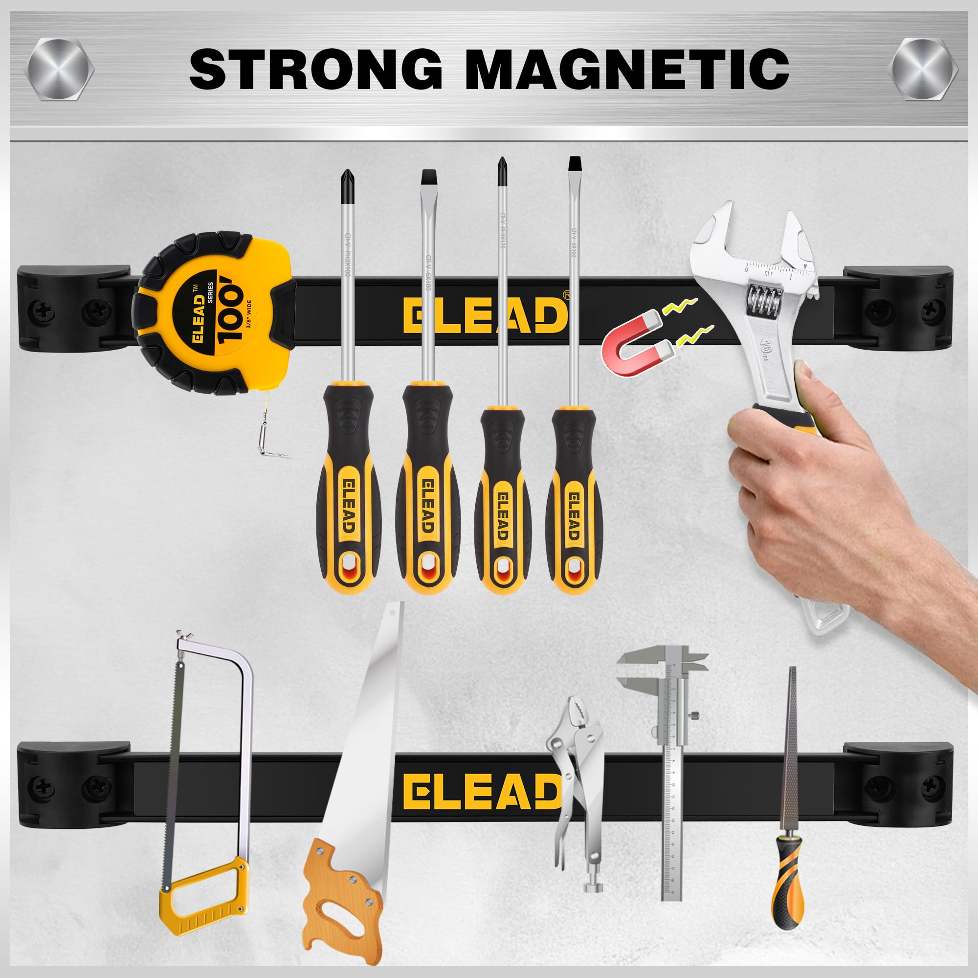 ELEAD Organizador magnético de almacenamiento para herramientas, 6 piezas, estante de montaje en pared, organizador de garaje, colgador de imán eléctrico, banco de trabajo, tablero, listones