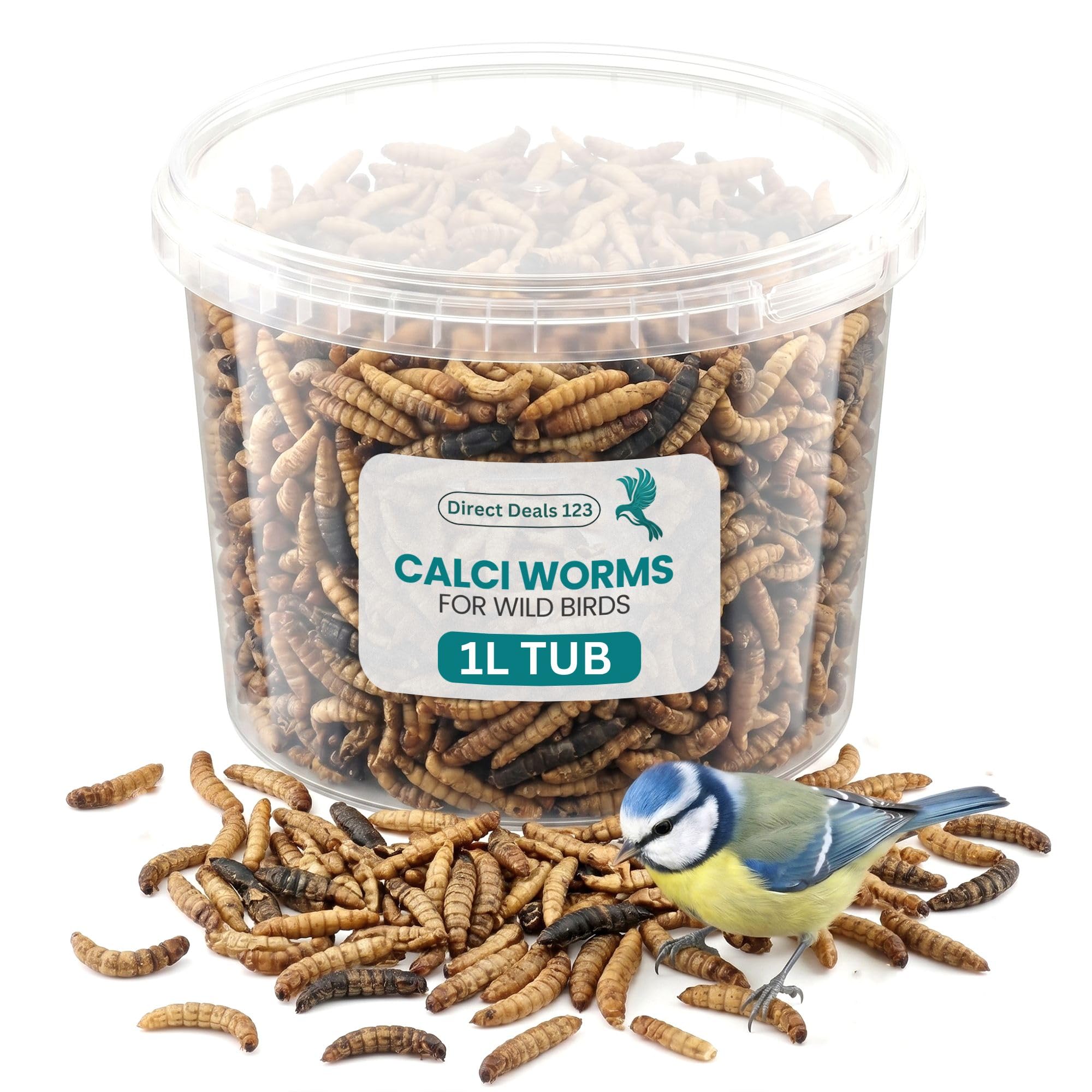 (1L Tub) Calci Worms for Wild Bird Food Premium Bird Feed High Calcium Protein Treat for Robins Sparrows Garden Wildlife Natural Energy Boost Dried Worms Mix Pack