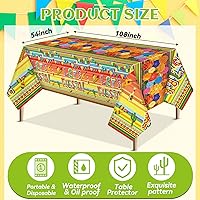 Vista 3 de 3 manteles de fiesta mexicana de 54 x 108 pulgadas, fundas de mesa de plástico mexicano de sarape a rayas para Día de los Muertos, fiesta
