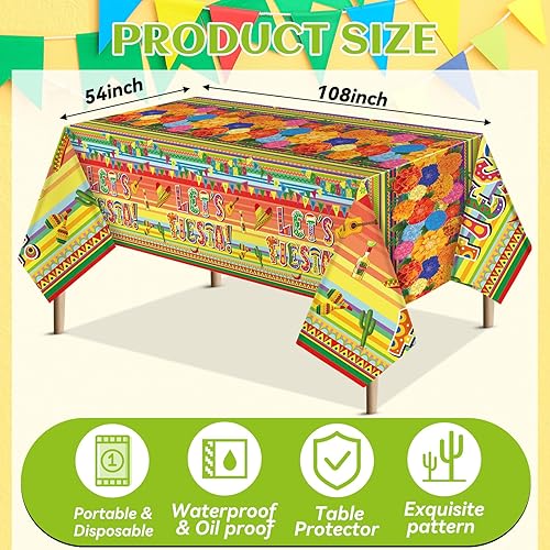Miniatura 3 de 3 manteles de fiesta mexicana de 54 x 108 pulgadas, fundas de mesa de plástico mexicano de sarape a rayas para Día de los Muertos, fiesta de