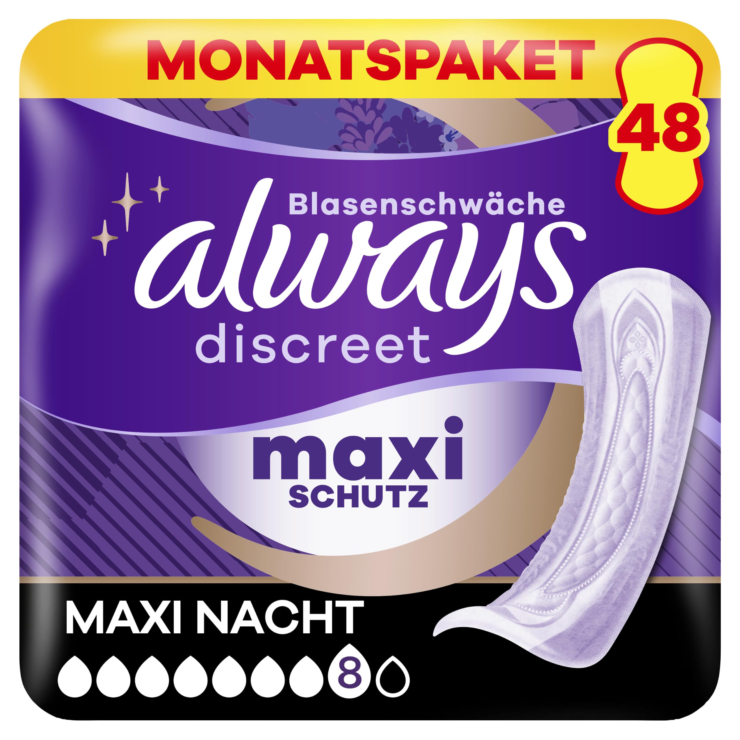 Always Discreet Inkontinenzeinlagen für Frauen Ultimate Nacht 48 Stück Extra Sicher und Diskret | Extra Sicher, Diskret