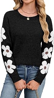 Womens Oversized Cute Flower Sweater Winter 2025 Trendy Dressy Casual Fl...