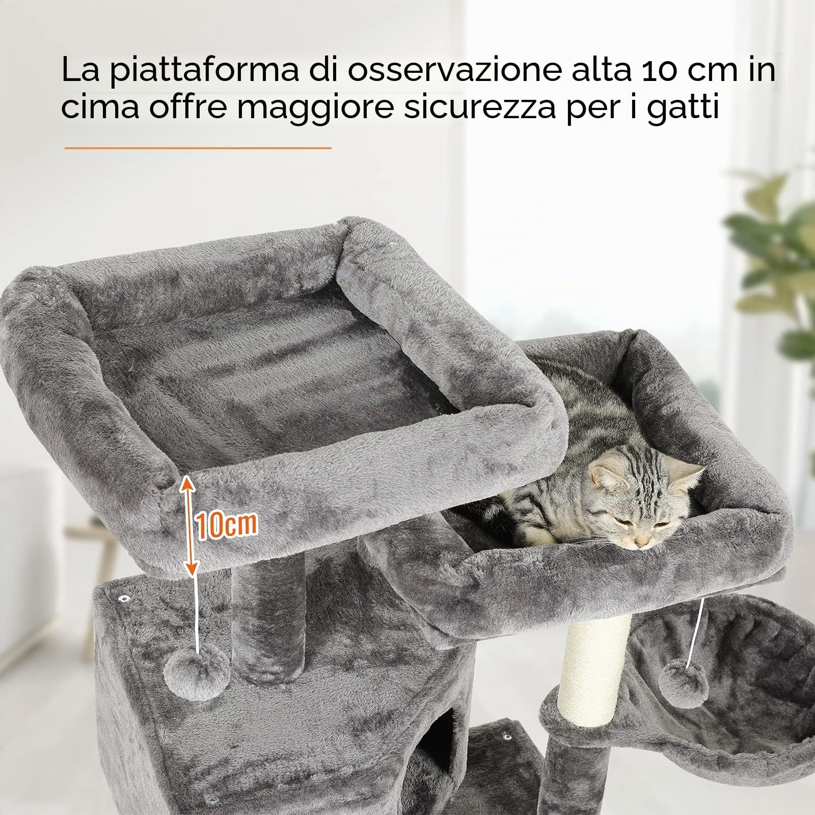 MSmask Grande albero tiragraffi per gatti, robusto, con grande grotta e pali in sisal naturale