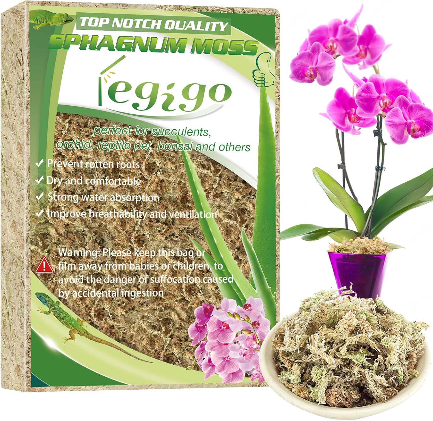 Legigo 3.5oz Premium Sphagnum Moss Potting Mix- 4 QT Natural Succulent Carnivorous Plants Moss Dried, Plant Growing Medium for Orchid Succulent Sarracenia Orchid Gardening Plants Reptiles