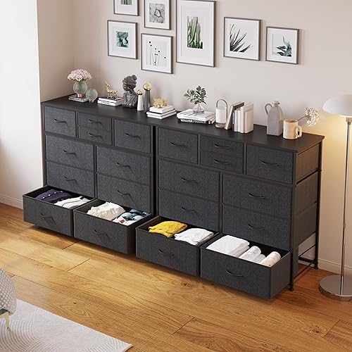 Miniatura 8 de LUMTOK Cómoda de 10 cajones, cómoda de almacenamiento de tela para dormitorio, pasillo, guardería, armarios, marco de acero, parte superior de