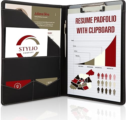 STYLIO Carpeta portapapeles marrón Organizador de portafolio con portapapeles extraíble Carpeta portapapeles con almacenamiento para cuaderno,