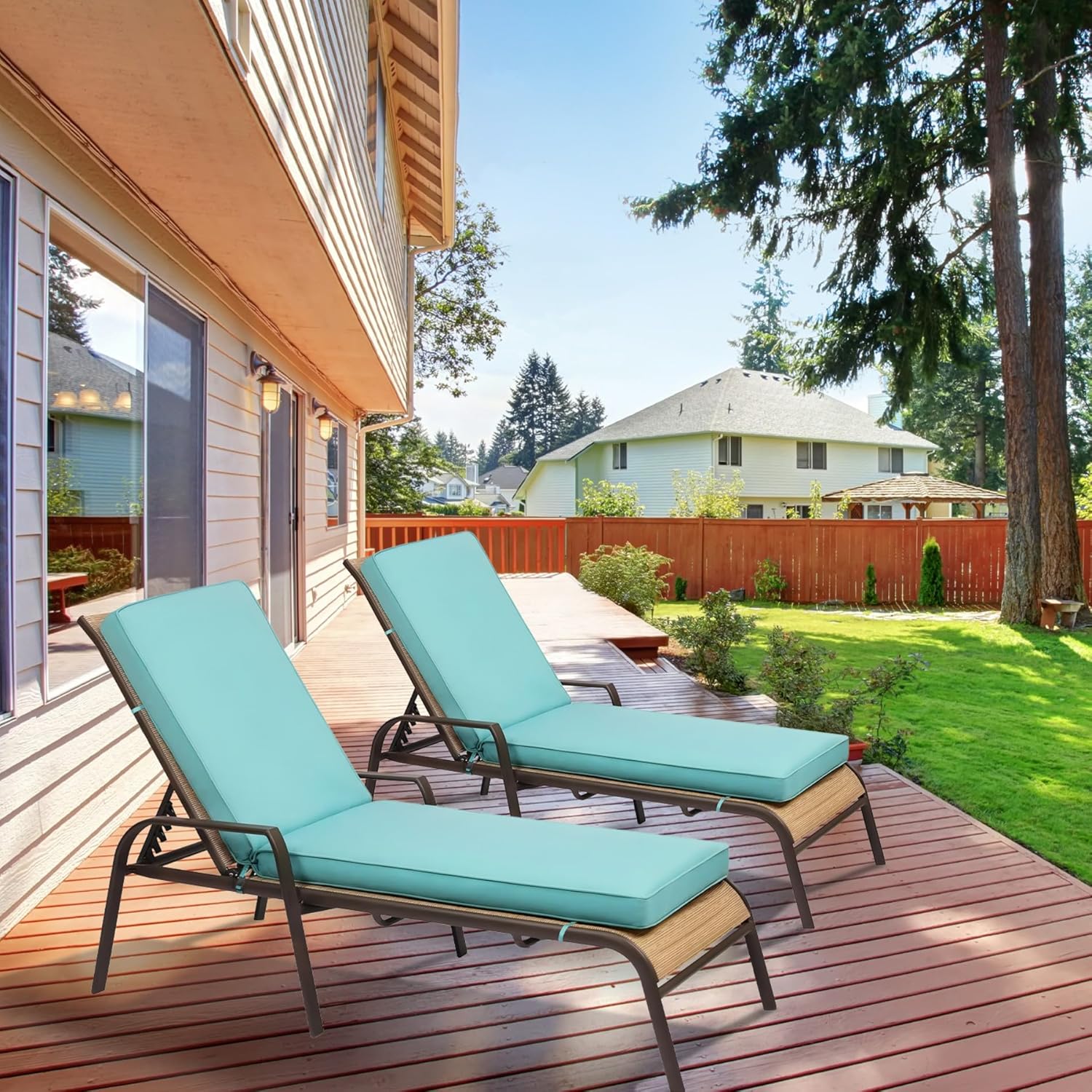 BPS 72x22 Inch Outdoor Chaise Lounge Cushions 2-Pack, Fade & Water Resistant Olefin Fabric Patio Chair Cushions, Removable Cover & Adjustable Straps for Sunbathing, Tanning Loungers & Recliners
