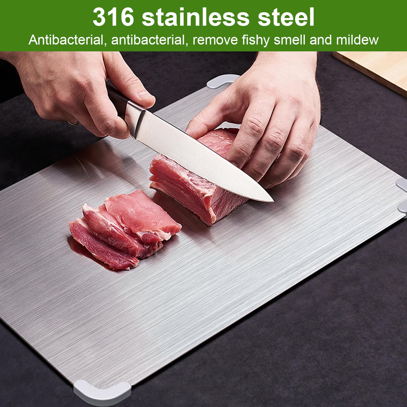 Tagliere in titanio, acciaio inossidabile 316 con tappetino antiscivolo, senza BPA, tagliere in acciaio inossidabile, adatto per tagliare carne e verdure (30 x 20 cm + 40 x 30 cm)