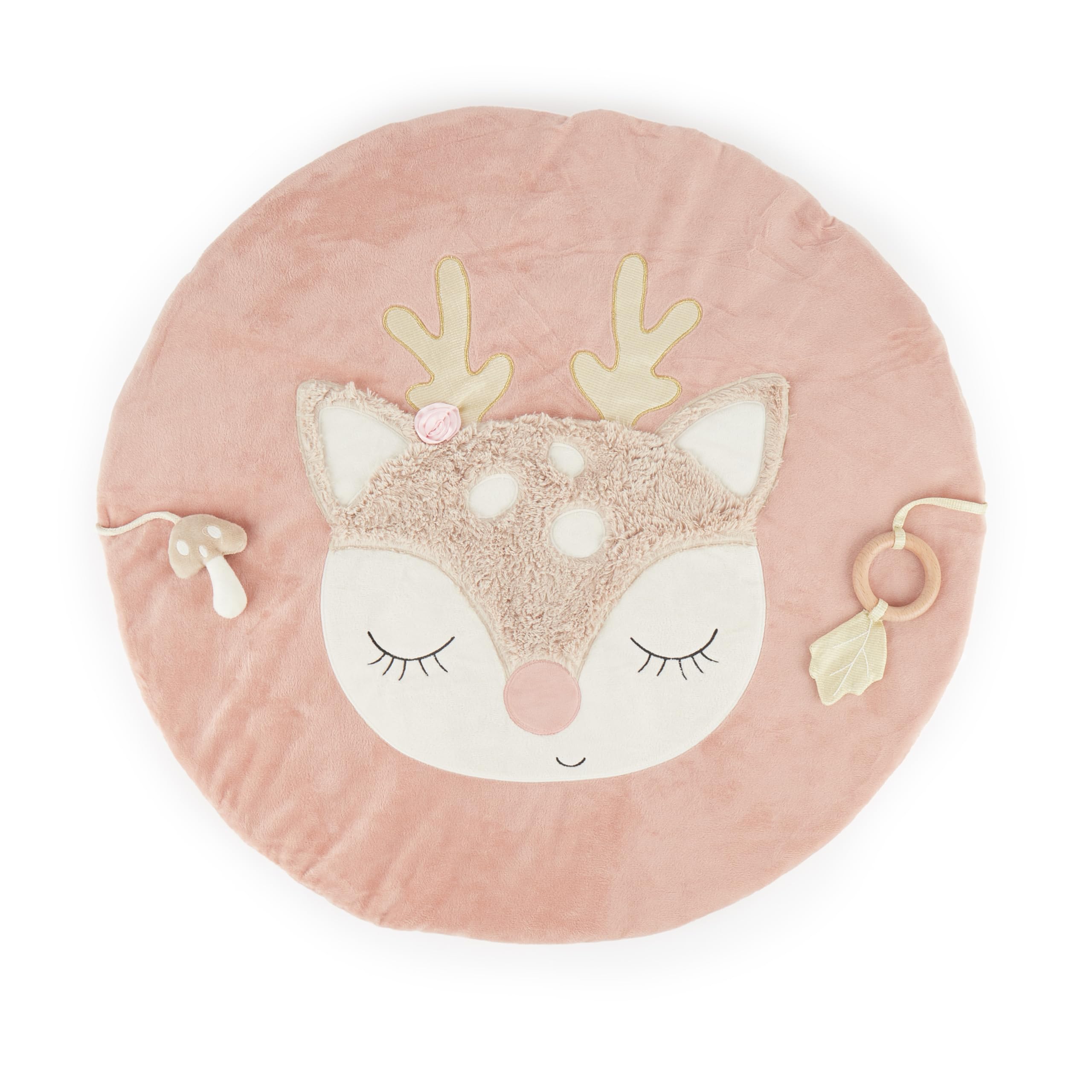 BIECO Baby Play Mat Deer | Ella Deer Baby Blanket | Round Padded Playmat for Play Gym | Padded Mat for Babies, Wooden Blanket Floor, 70x70cm