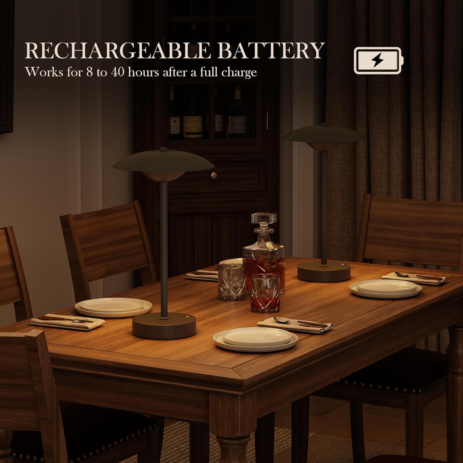 2 Pack Cordless Table Lamps, Rechargeable Battery Powered Lighting, Indoor/Outdoor Table Lamps for Patio Restaurant Home Dinner Dining Kitchen Bar Camping Balcony,Waterproof & Wireless(Black)
