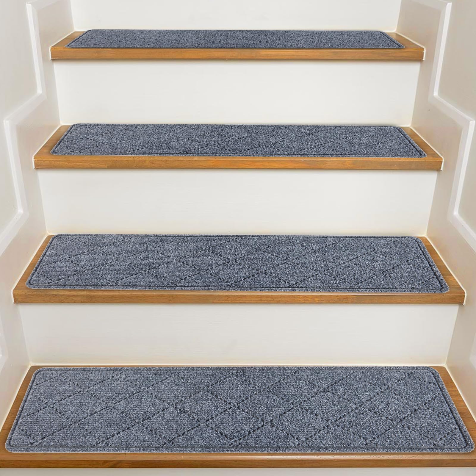 KOOTETA Teppich-Treppenstufen, rutschfest, 20x76cm (15 Pack), Teppich-Treppenläufer, wiederverwendbarer Klebstoff für alle sauberen, glatten Treppen, Stufenschutzmatte für Kinder, Grau