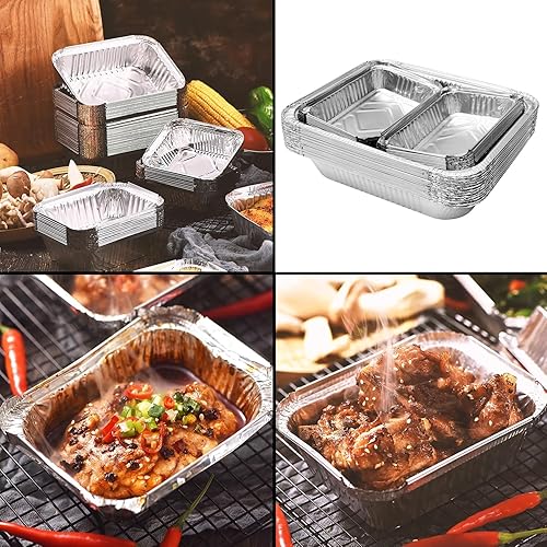 Miniatura 8 de Othmro Paquete de 30 sartenes desechables de 9 x 13 pulgadas, bandejas grandes de aluminio de 1 libra, utensilios de cocina, ideales para picnic,