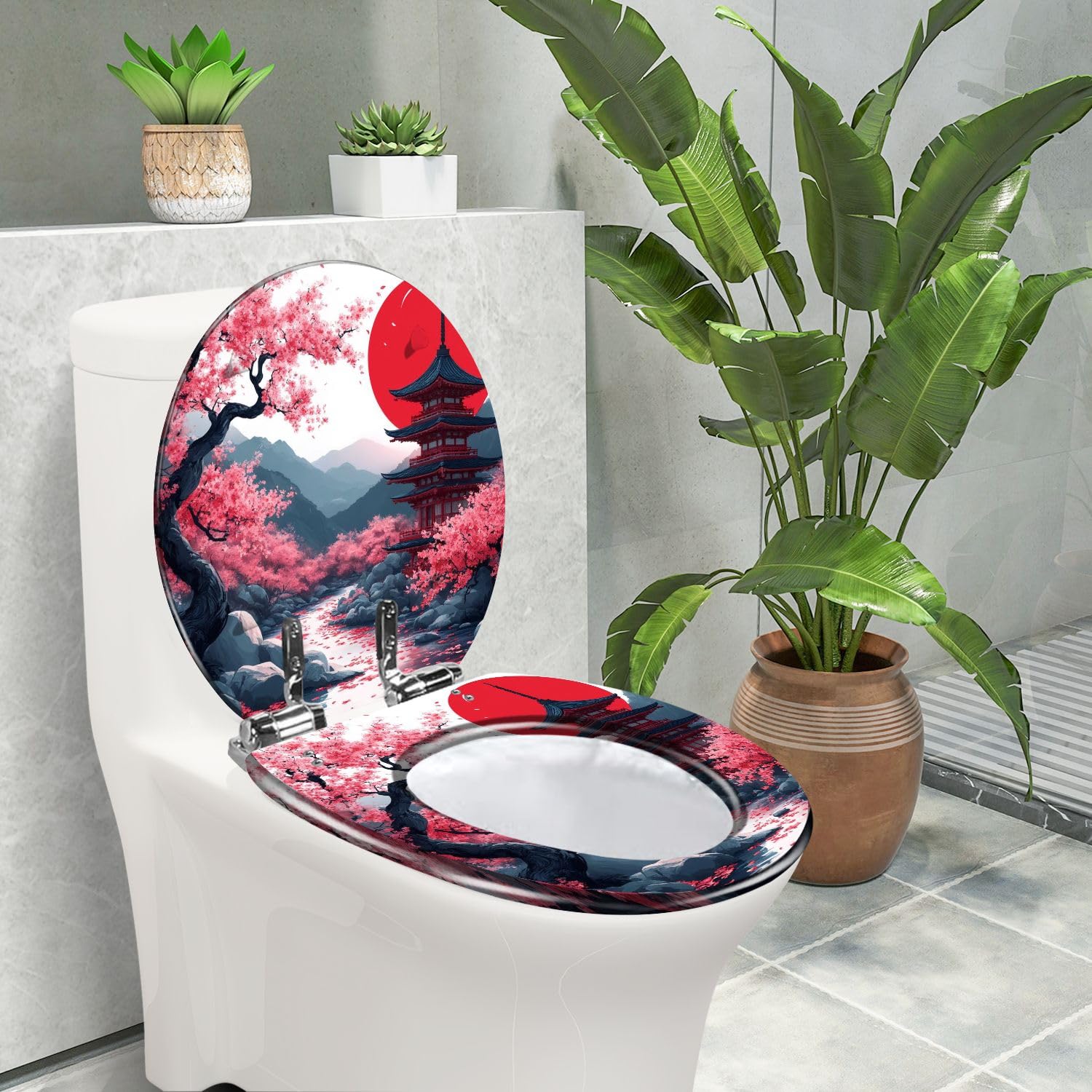 Asiento de inodoro redondo de cierre suave para uso doméstico en el baño.