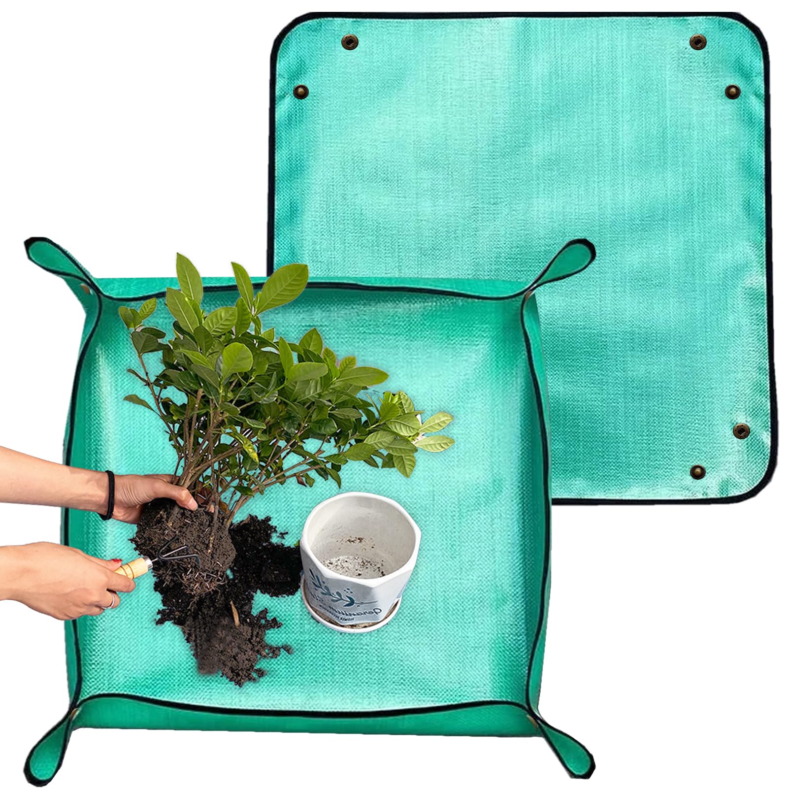 Tapis De Rempotage Imperméable 100x100 Cm - Pliable Avec Boutons-pression - Pour Jardinage Intérieur, Succulentes, Petits Pots - 2