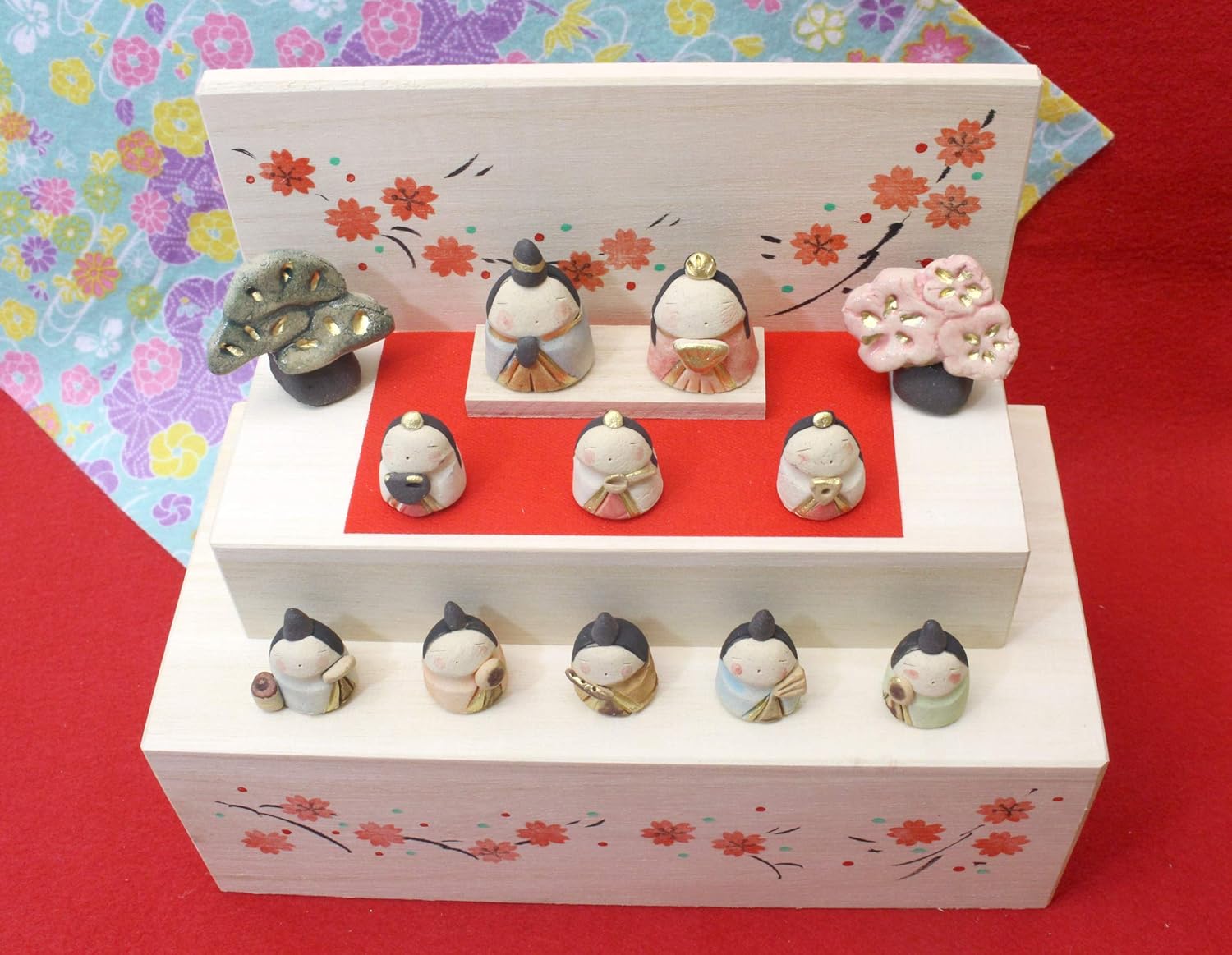 クラフトマンハウス ひな人形 花木箱 雛段飾り 全長:男雛5cm・女雛