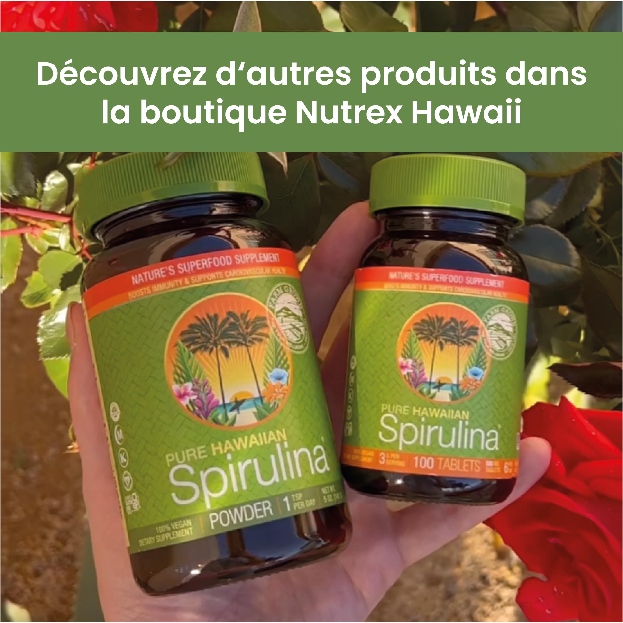 Nutrex Hawaii, Pure Hawaiian Spirulina, 500 mg, 200 Comprimés Végétaliens, Testés en Laboratoire, Sans Gluten, Sans Soja, Végétariens