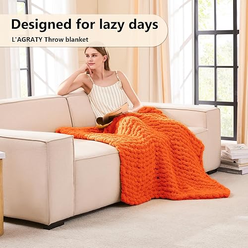 Miniatura 2 de L'AGRATY - Manta de punto grueso de chenilla suave 40 x 50 pulgadas manta gruesa tejida a mano con punto trenzado, cuerda gruesa y nudos, para sofá,
