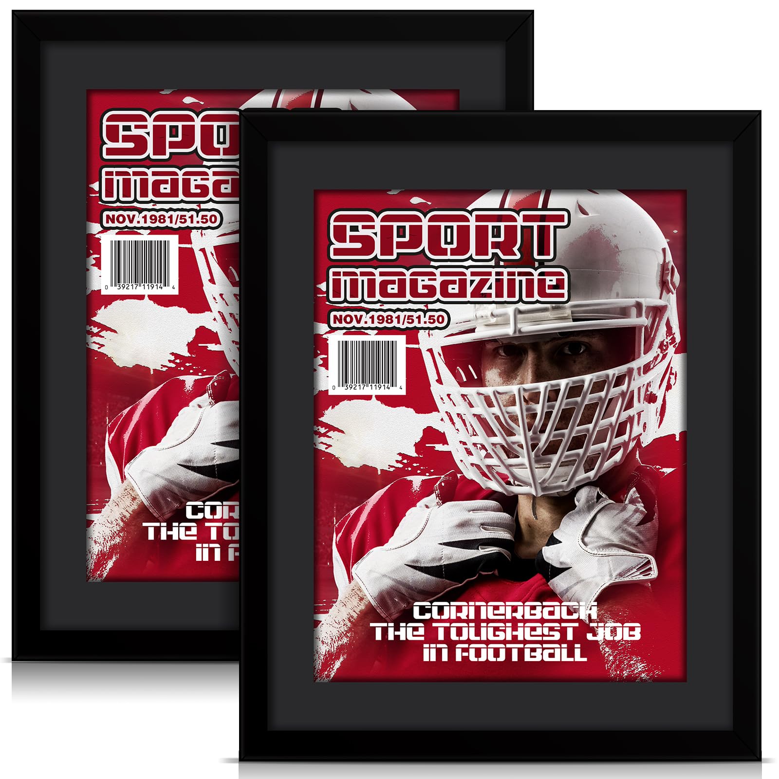 Geetery 2 PCS Sports Magazine Frame Fits Measuring 8.5 x 11.25 Inch Magazine Display Frame with Installed Hangers and Core Matting Plastic for Wall Hanging(Black Mat)