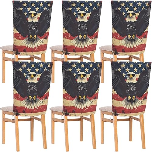 Juego de 6 fundas decorativas para sillas de comedor del 4 de julio, diseño de pájaro negro, para ceremonia, lavable, protector para sillas de